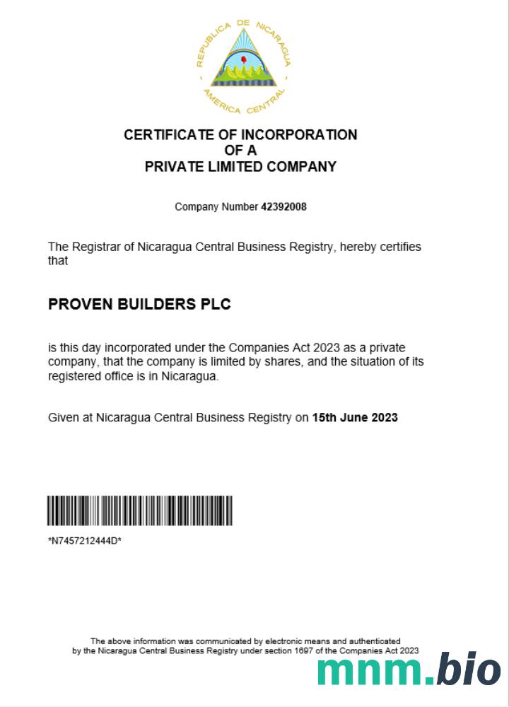 Nikaragua Business registration vcertyfikat Word i szablon PDF